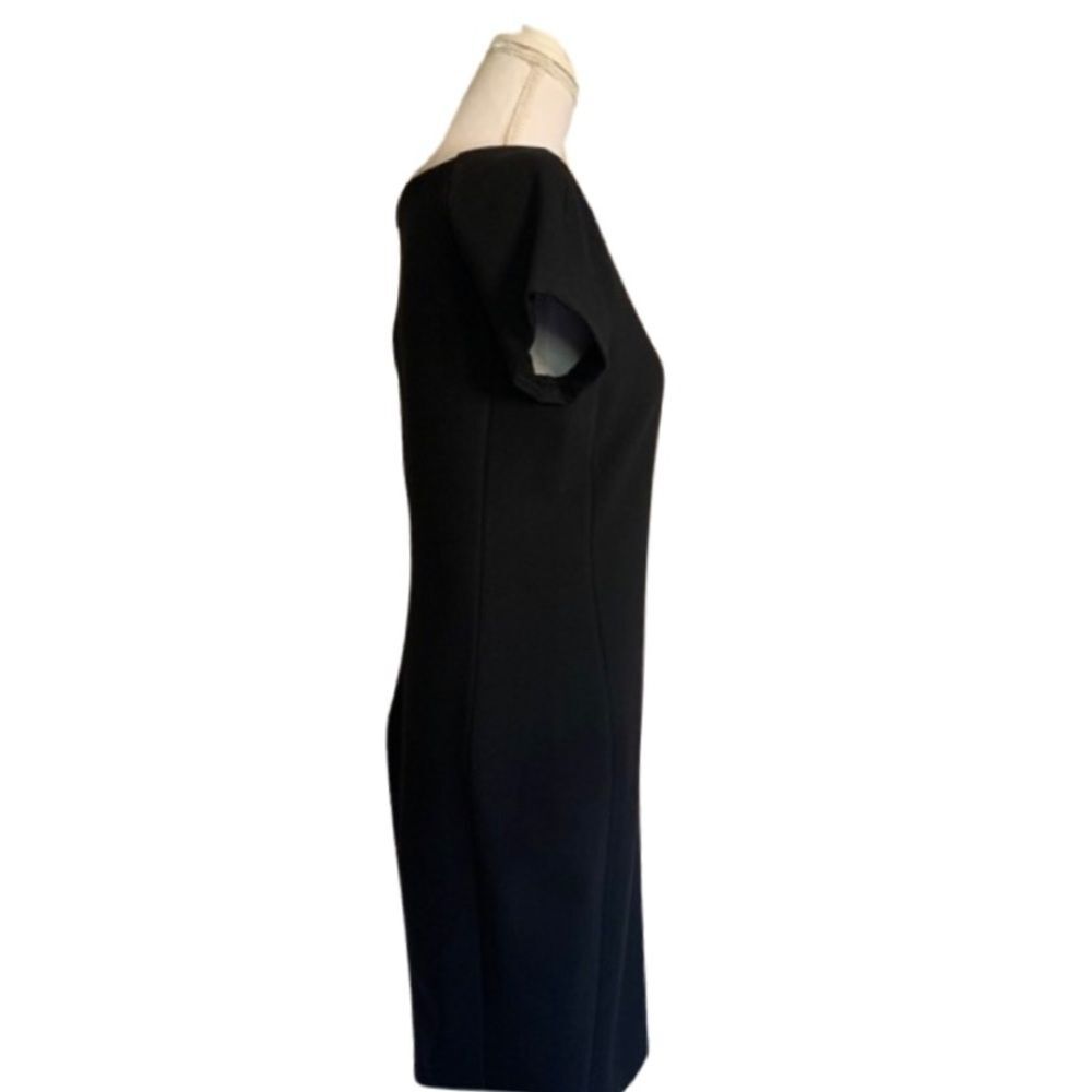 NWOT Zara Woman Black Sheath Dress Large Minimal Boat Neck Stretch - Picture 4 of 6